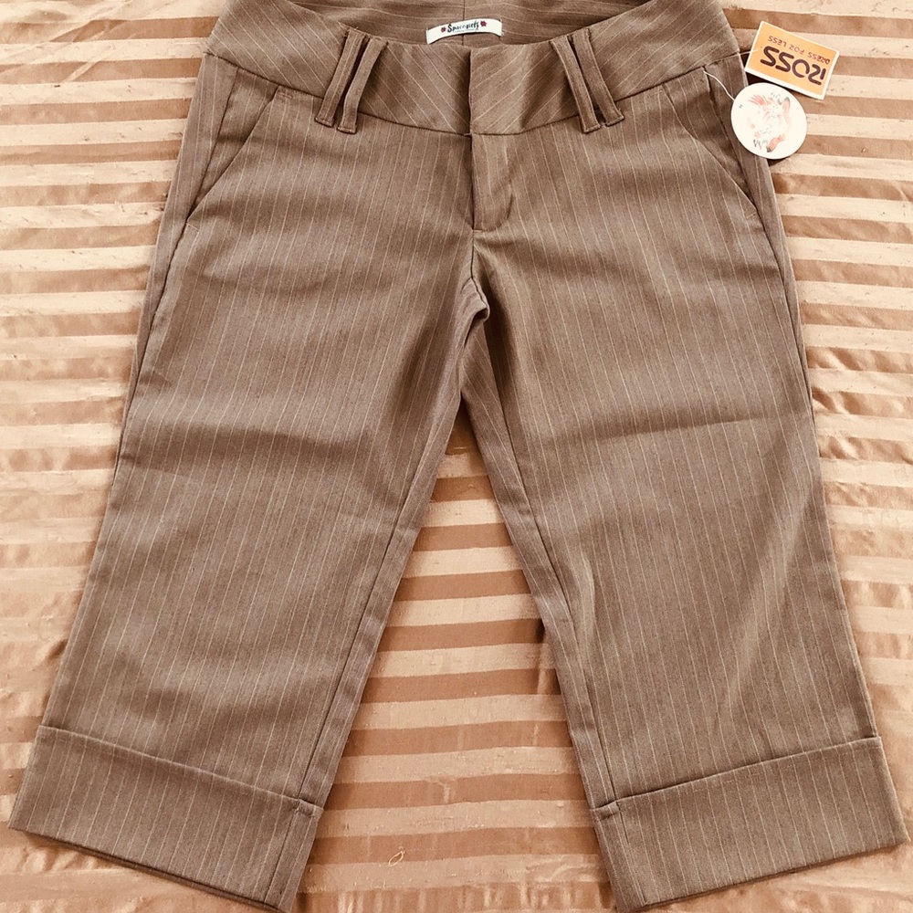 Tan Pinstripe Crop Pants